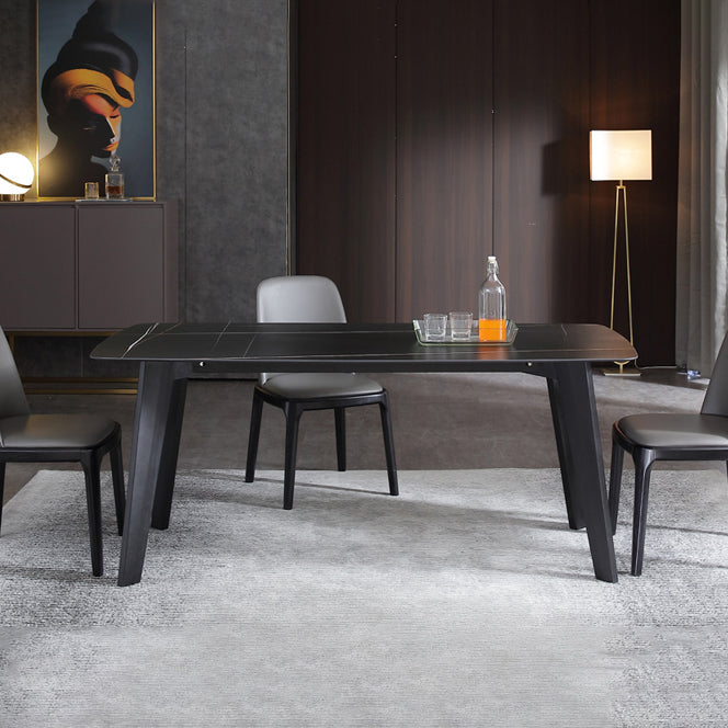 Rectangle Black Dining Table Sintered Stone Table Industrial with 4 Legs