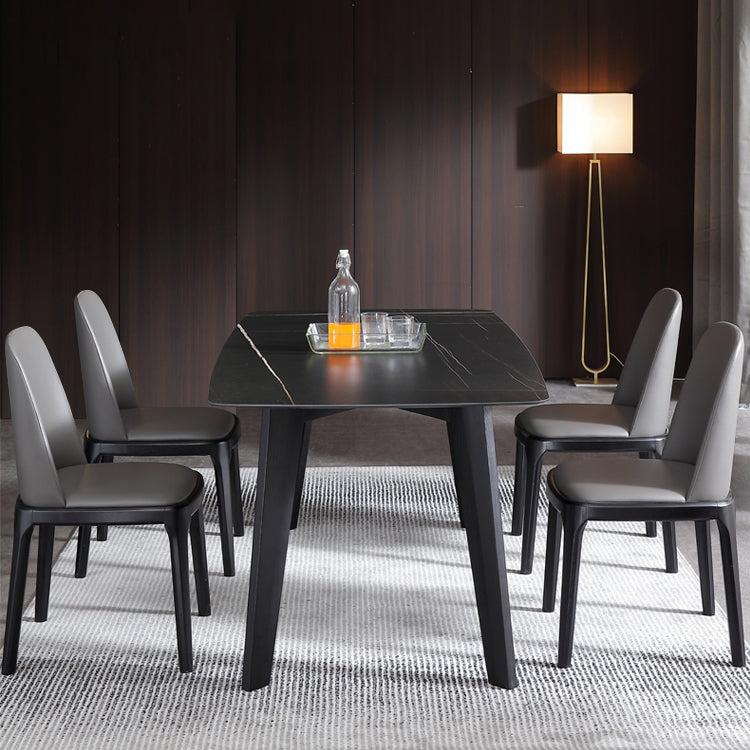 Rectangle Black Dining Table Sintered Stone Table Industrial with 4 Legs