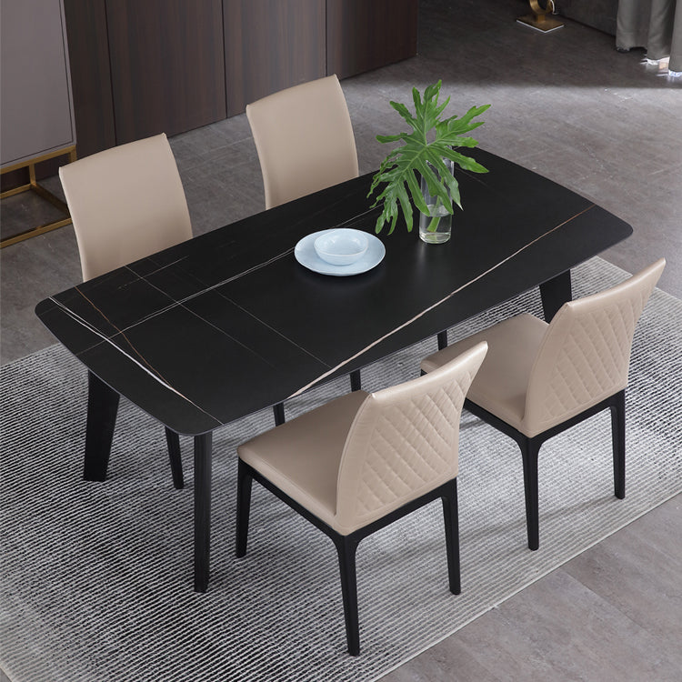 Rectangle Black Dining Table Sintered Stone Table Industrial with 4 Legs