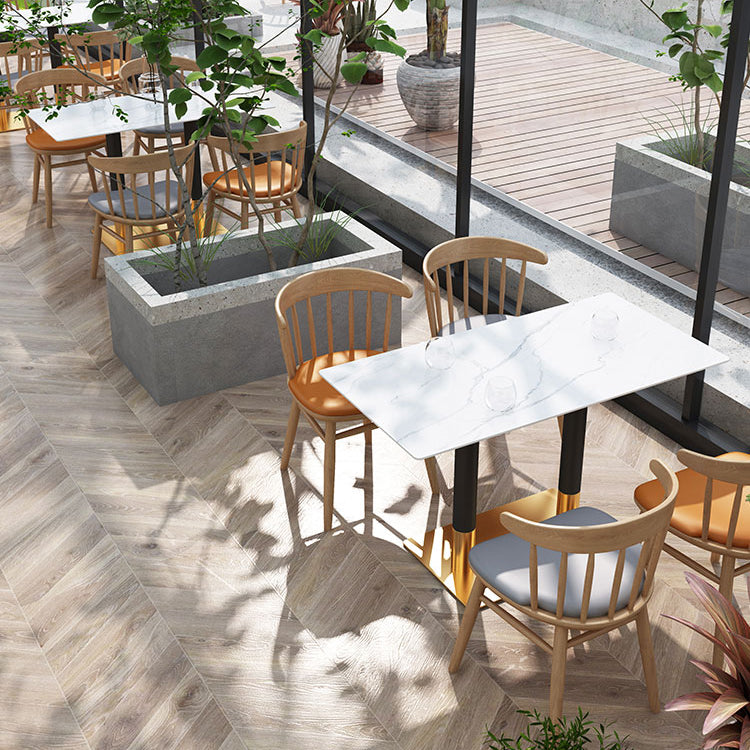 Sintered Stone Top Dining Table Industrial Kitchen Table with Metal Base in Black