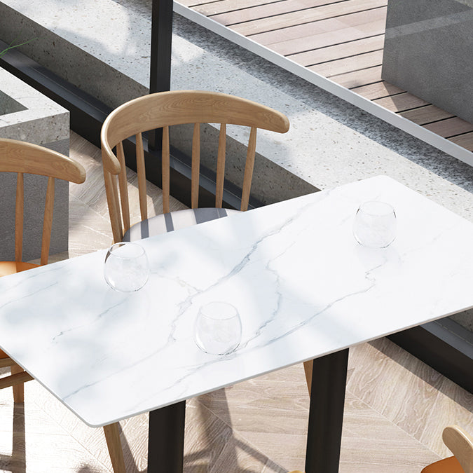 Sintered Stone Top Dining Table Industrial Kitchen Table with Metal Base in Black