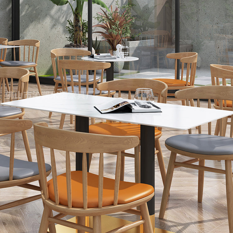 Sintered Stone Top Dining Table Industrial Kitchen Table with Metal Base in Black