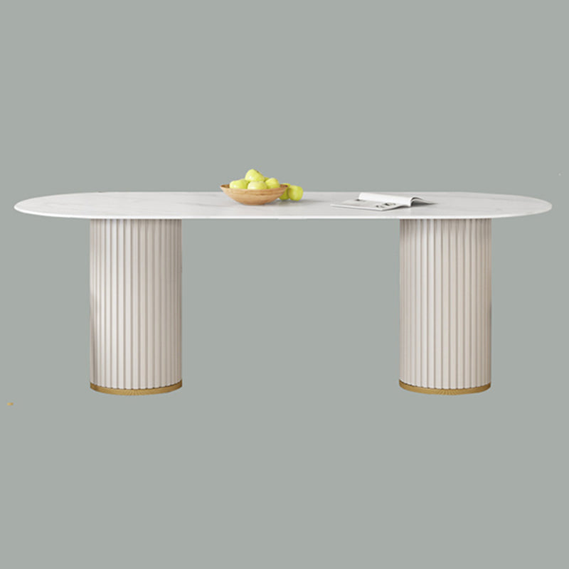 Metal Contemporary Oval Dining Table Sintered Stone Top Table for Home