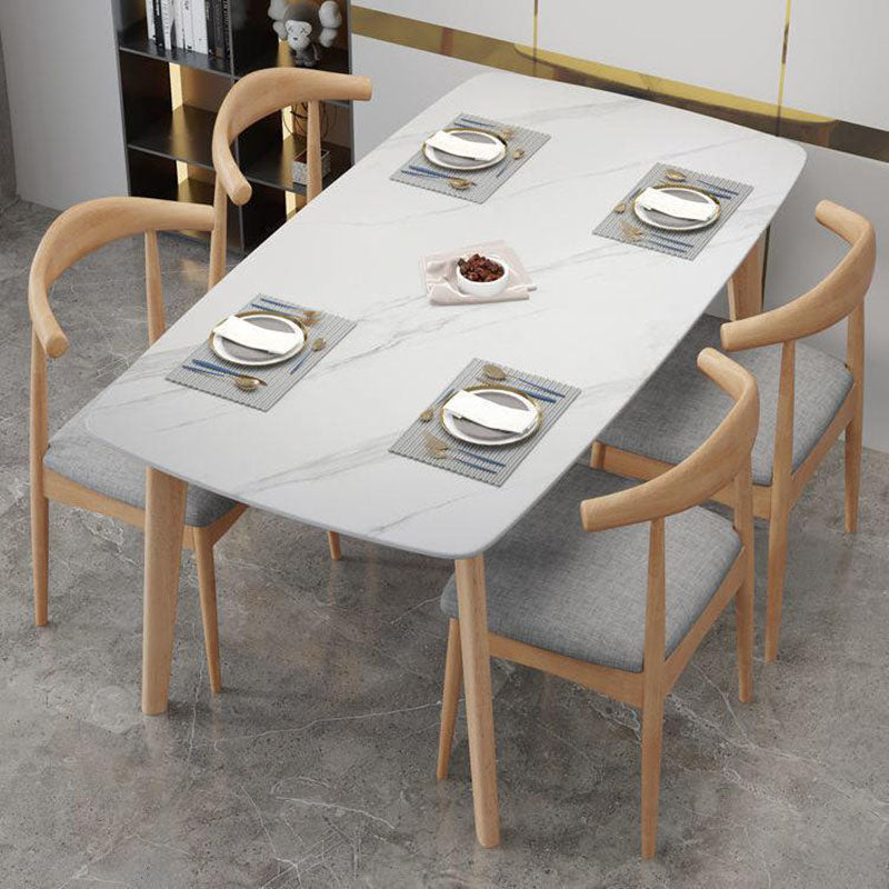 Rectangle Stone Top Table Mid-Century Modern Dining Table with 4 Wood Legs without Chair