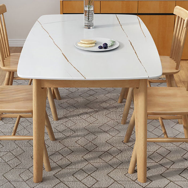 Rectangle Stone Top Table Mid-Century Modern Dining Table with 4 Wood Legs without Chair