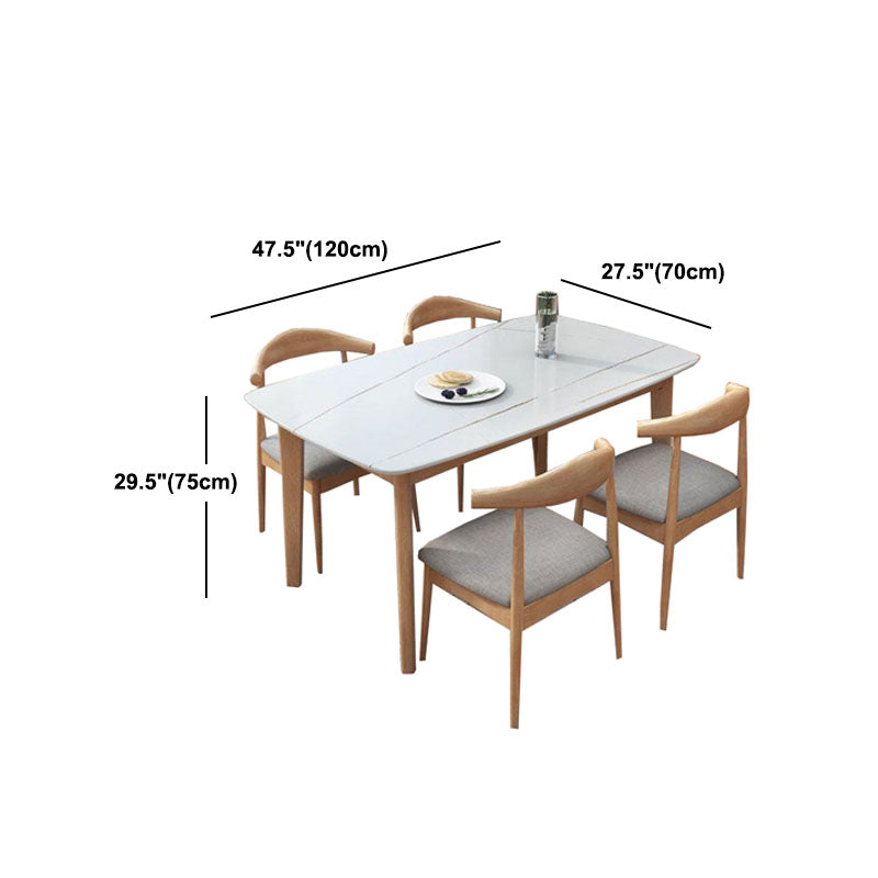 Rectangle Stone Top Table Mid-Century Modern Dining Table with 4 Wood Legs without Chair