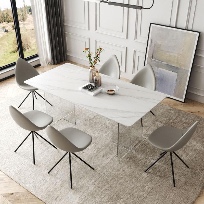 Modern Stone Double Pedestal Dining Table White Rectangle Table for Kitchen