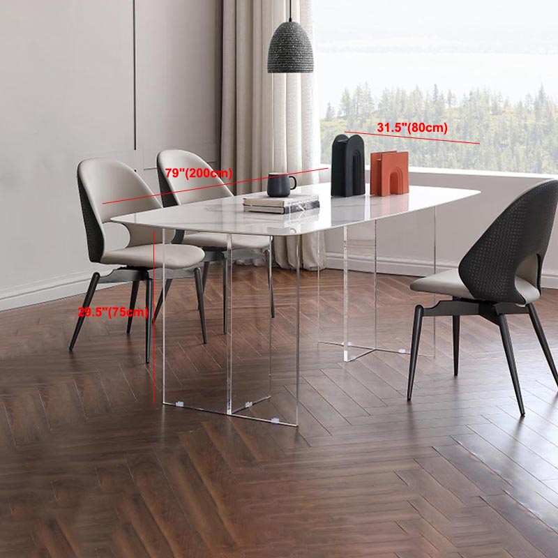 Modern Stone Double Pedestal Dining Table White Rectangle Table for Kitchen