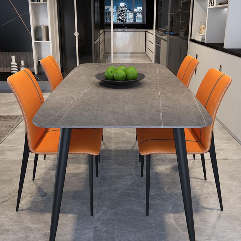 Industrial Rectangle Dining Site Table Stone Top Metal Dining Table in Grey