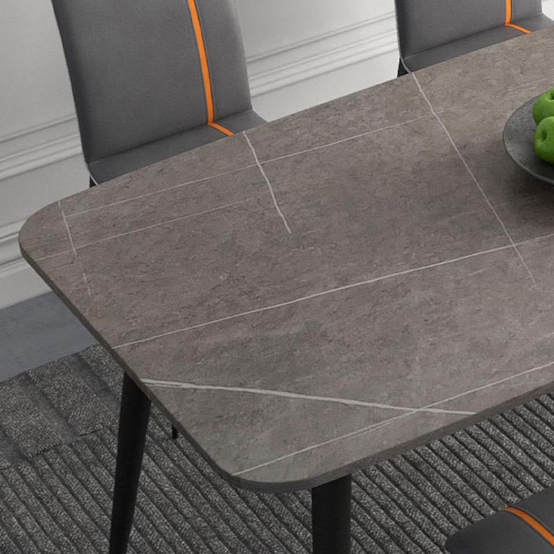 Industrial Rectangle Dining Site Table Stone Top Metal Dining Table in Grey