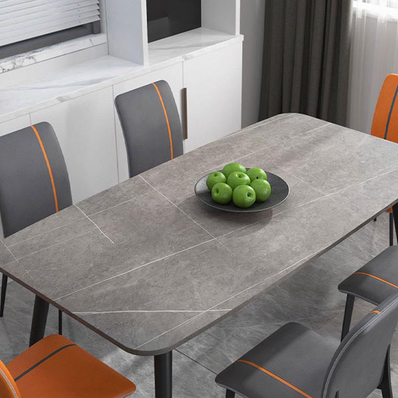 Industrial Rectangle Dining Site Table Stone Top Metal Dining Table in Grey