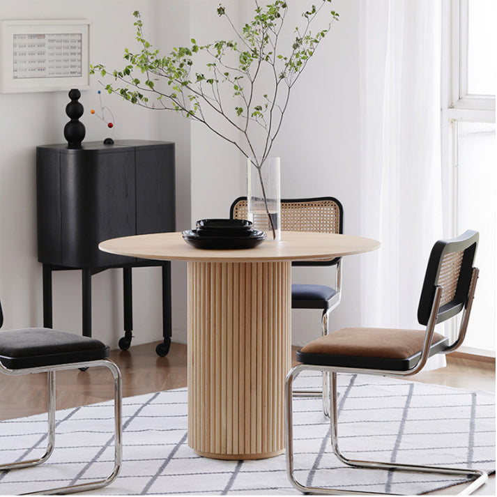 Modern Natural Pedestal Dining Table Round Solid Wood Dining Site Table