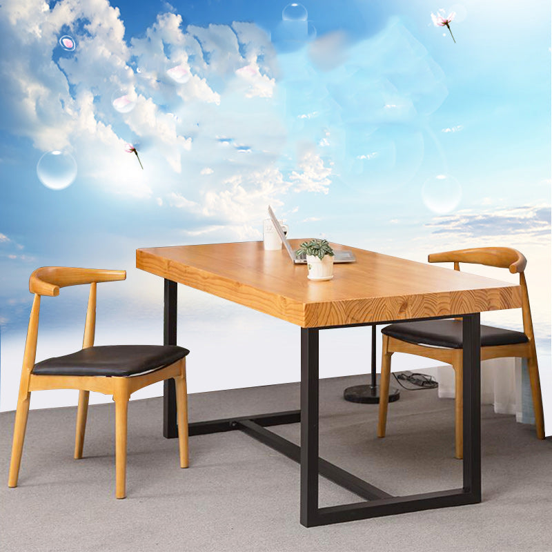 Industrial Dining Table with Trestle Base Natural and Black Dining Table with Wood Top