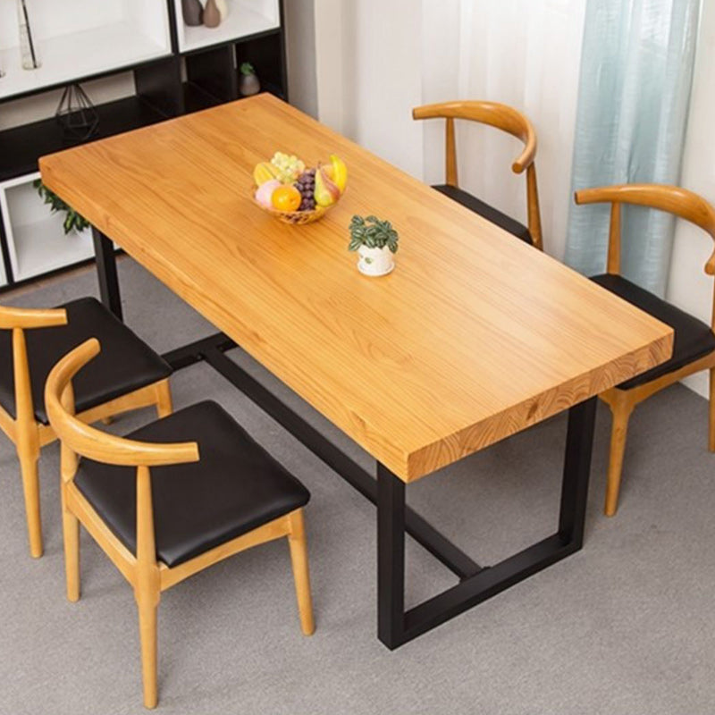 Industrial Dining Table with Trestle Base Natural and Black Dining Table with Wood Top