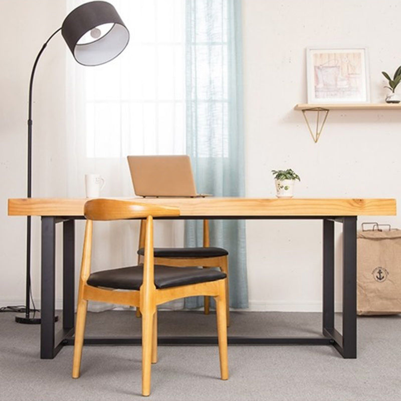 Industrial Dining Table with Trestle Base Natural and Black Dining Table with Wood Top