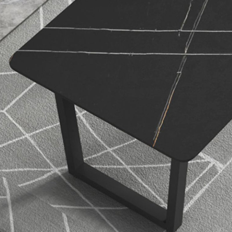 Rectangle Black Base Dining Table Modern Stone Double Pedestal Table