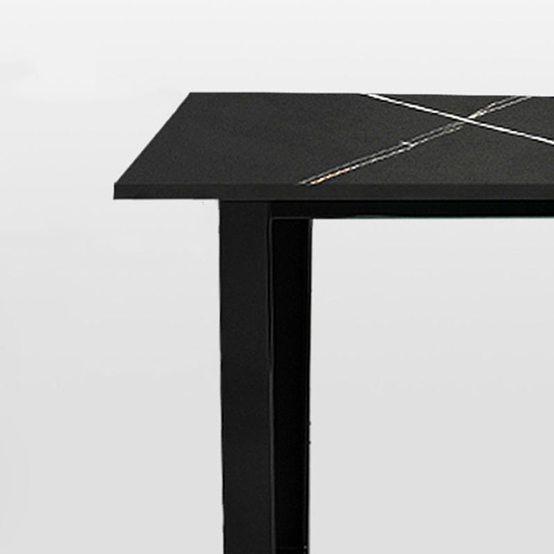 Rectangle Black Base Dining Table Modern Stone Double Pedestal Table