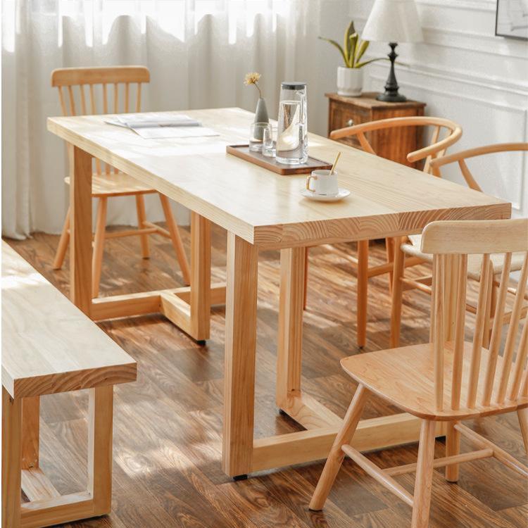 Modern Simple Solid Wood Table for Restaurant Rectangle Table with Wood Base