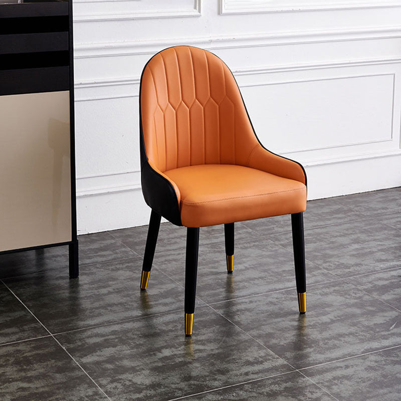 Scandinavian Faux Leather Dining Chairs Solid Back Arm Side Chair