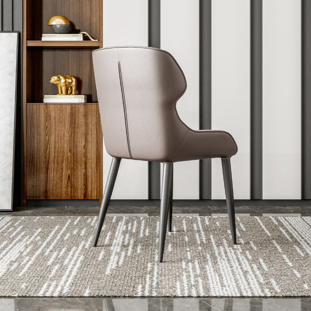 Contemporary Dining Chairs Matte Finish Leather Curved Parsons Arm Chair