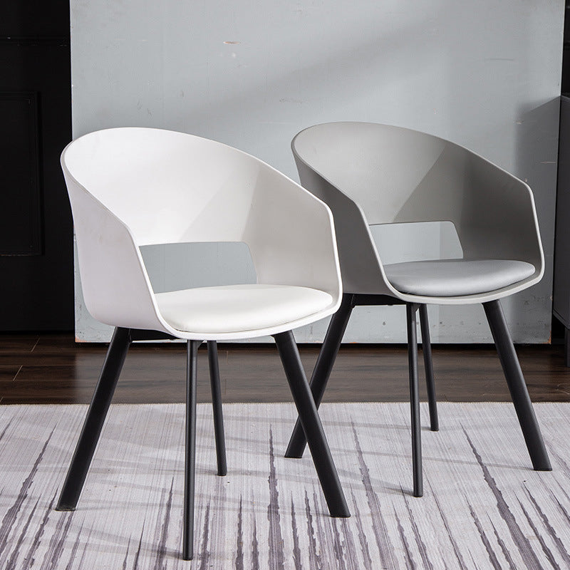Contemporary Dining Arm Chair Matte Finish Plastic Open Back Chair