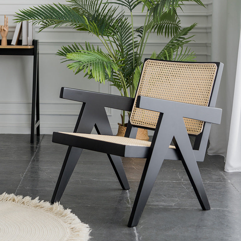 Contemporary Balcony Wood Arm Chair Matte Finish Open Dining Chair