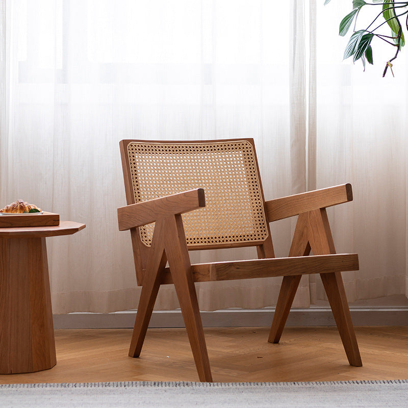 Contemporary Balcony Wood Arm Chair Matte Finish Open Dining Chair