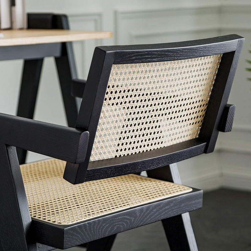 Contemporary Balcony Wood Arm Chair Matte Finish Open Dining Chair