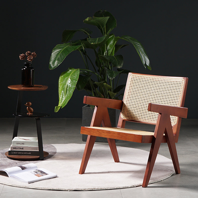 Contemporary Balcony Wood Arm Chair Matte Finish Open Dining Chair