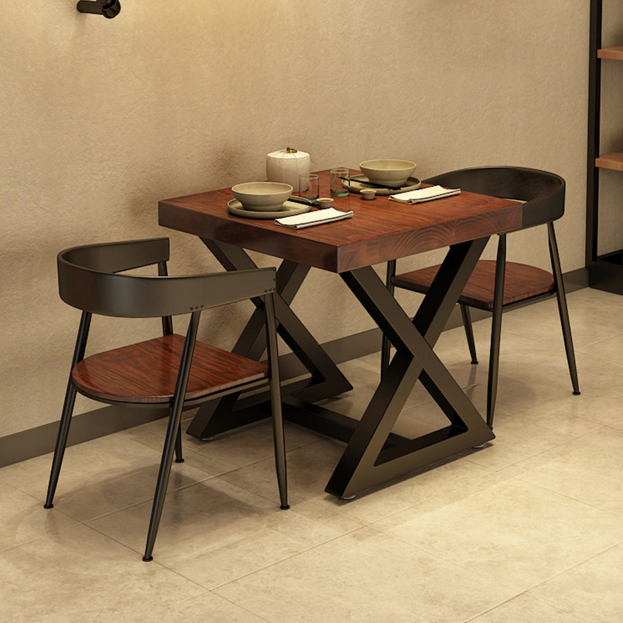 Square Wooden Dining Table Industrial Brown Top Table with Black Frame
