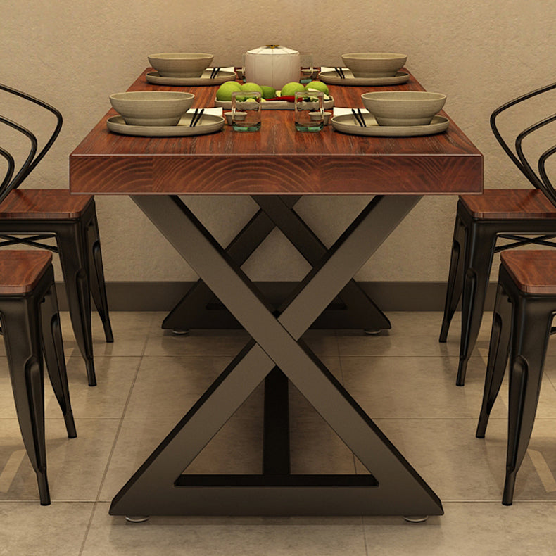 Square Wooden Dining Table Industrial Brown Top Table with Black Frame