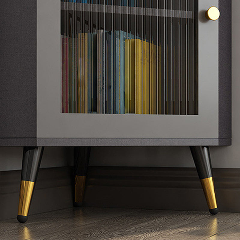 Contemporary Storage Cabinet with 3 Shelves and Glass Paned Triangle Cabinet