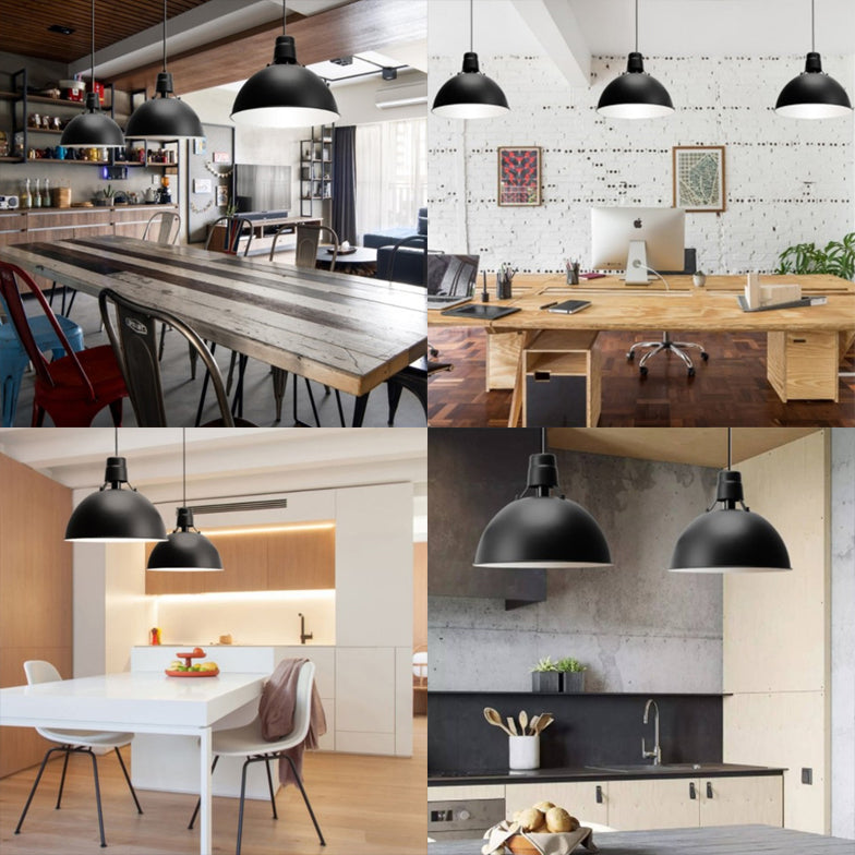 16"/19.5" W 1 Light Pendant Lighting with Dome Shade Metal Industrial Dining Room Hanging Ceiling Light in Black/White