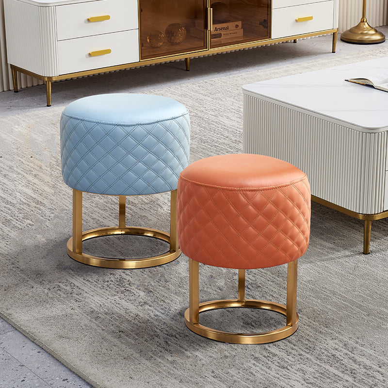 Glam Faux Leather Upholstered Standard Ottoman Round Shape Pouf