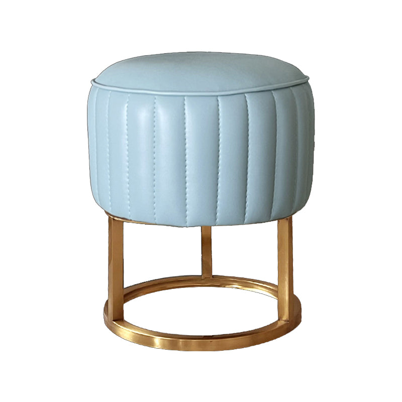 Glam Faux Leather Upholstered Standard Ottoman Round Shape Pouf