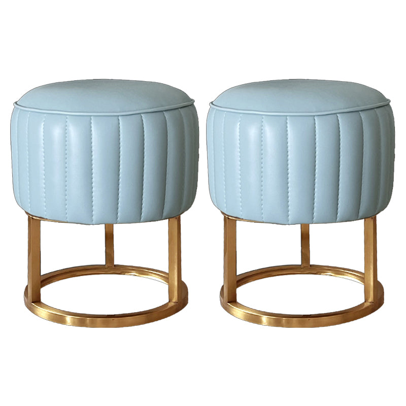 Glam Faux Leather Upholstered Standard Ottoman Round Shape Pouf