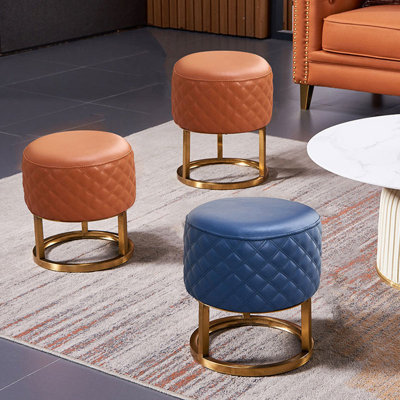 Glam Faux Leather Upholstered Standard Ottoman Round Shape Pouf