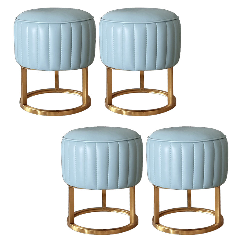 Glam Faux Leather Upholstered Standard Ottoman Round Shape Pouf