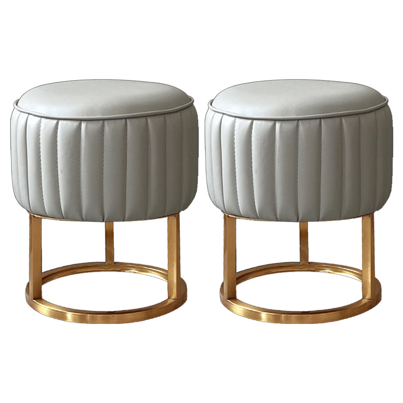 Glam Faux Leather Upholstered Standard Ottoman Round Shape Pouf