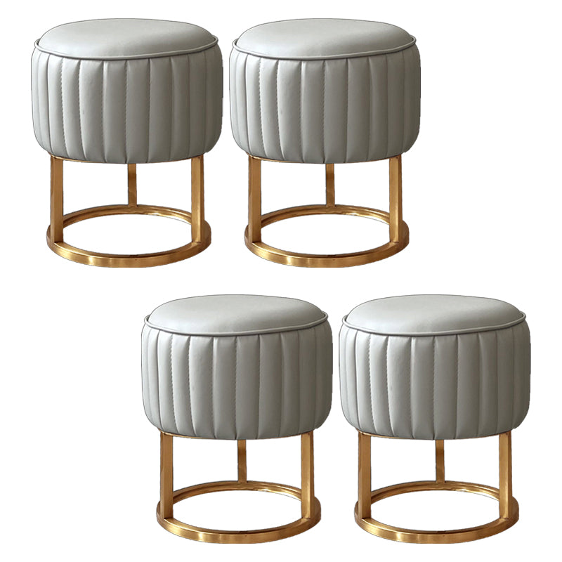 Glam Faux Leather Upholstered Standard Ottoman Round Shape Pouf