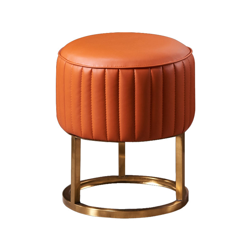 Glam Faux Leather Upholstered Standard Ottoman Round Shape Pouf