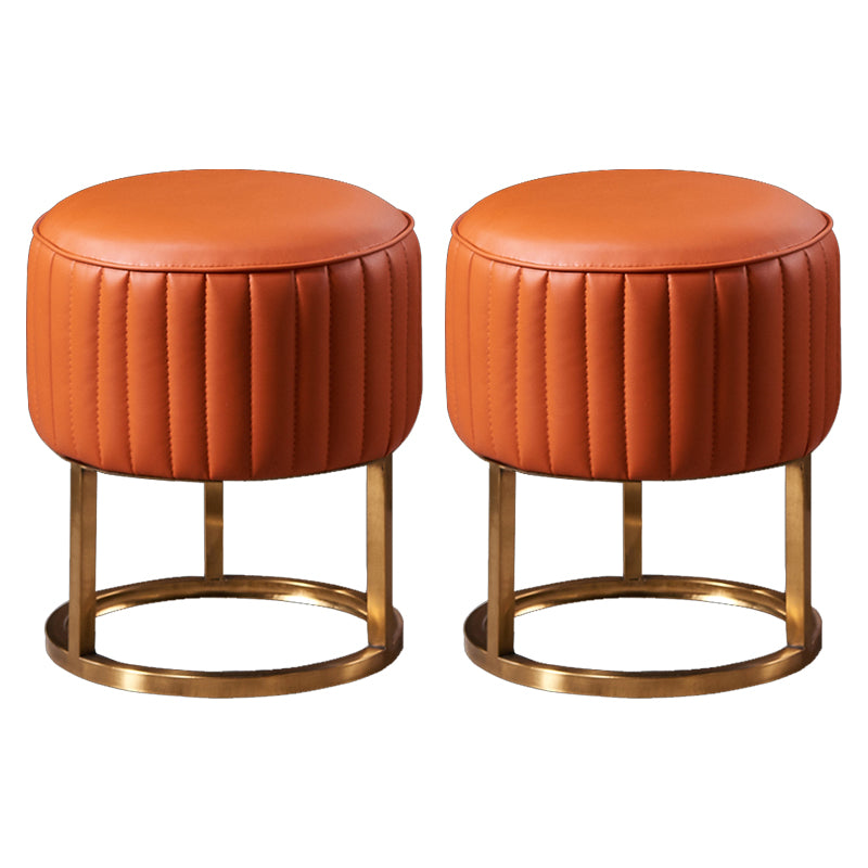 Glam Faux Leather Upholstered Standard Ottoman Round Shape Pouf