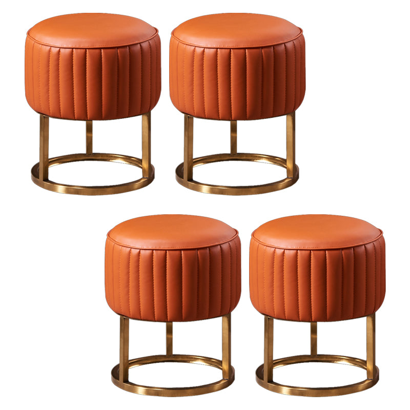 Glam Faux Leather Upholstered Standard Ottoman Round Shape Pouf