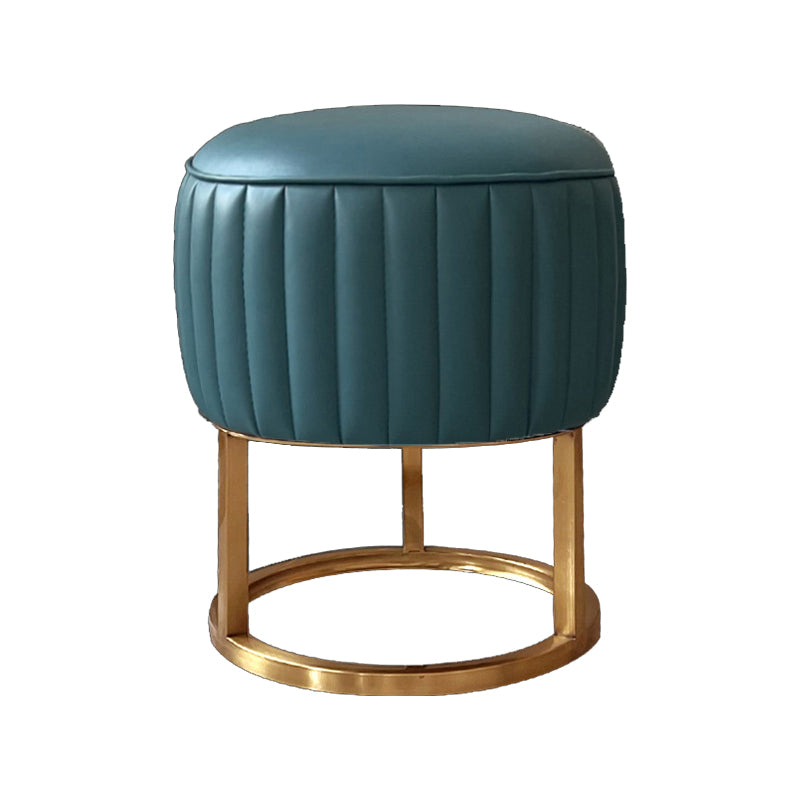 Glam Faux Leather Upholstered Standard Ottoman Round Shape Pouf