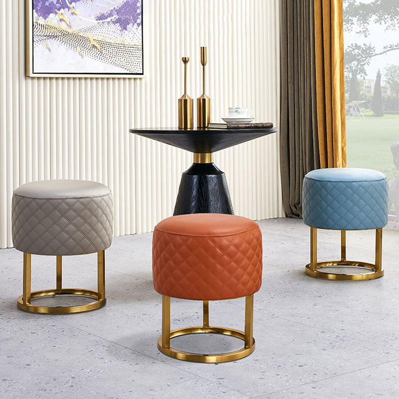 Glam Faux Leather Upholstered Standard Ottoman Round Shape Pouf