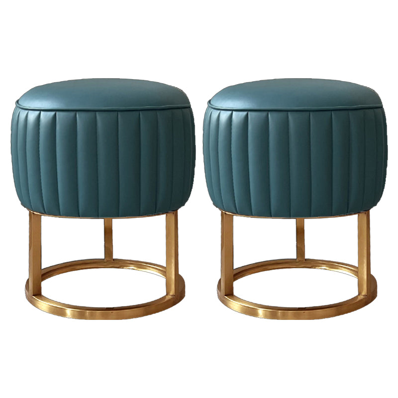 Glam Faux Leather Upholstered Standard Ottoman Round Shape Pouf