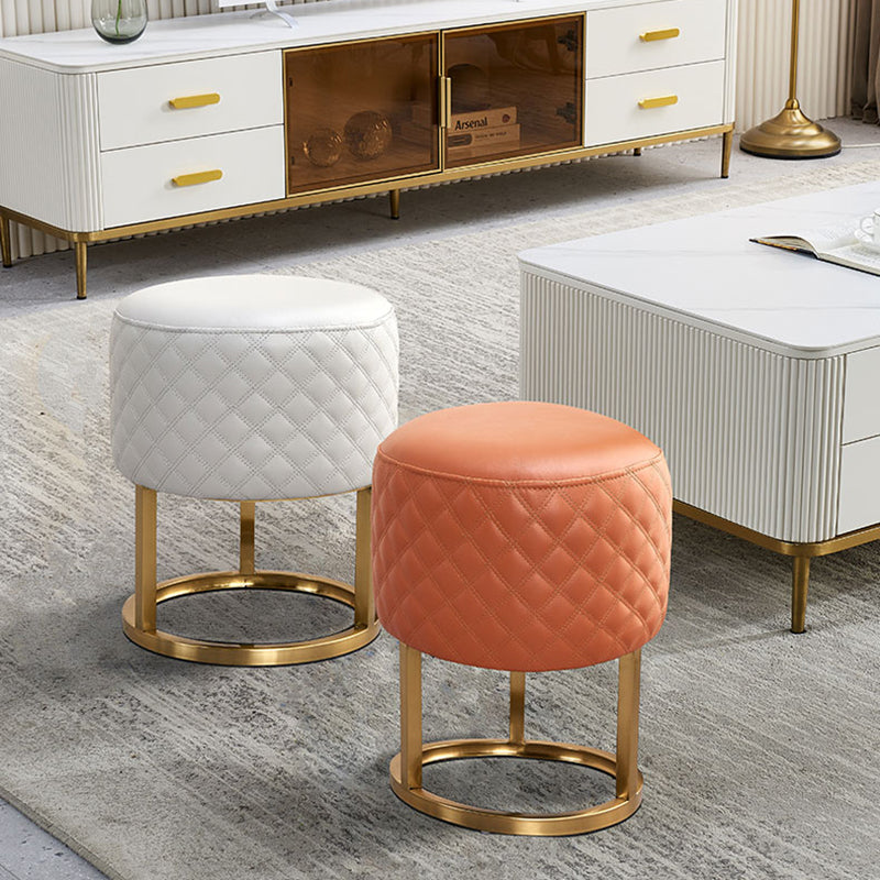 Glam Faux Leather Upholstered Standard Ottoman Round Shape Pouf
