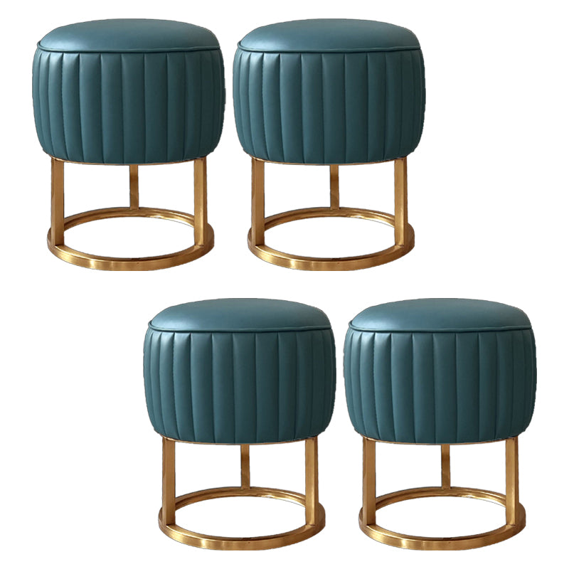 Glam Faux Leather Upholstered Standard Ottoman Round Shape Pouf