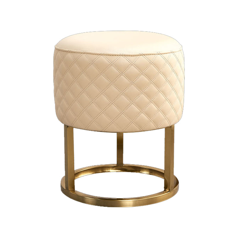 Glam Faux Leather Upholstered Standard Ottoman Round Shape Pouf