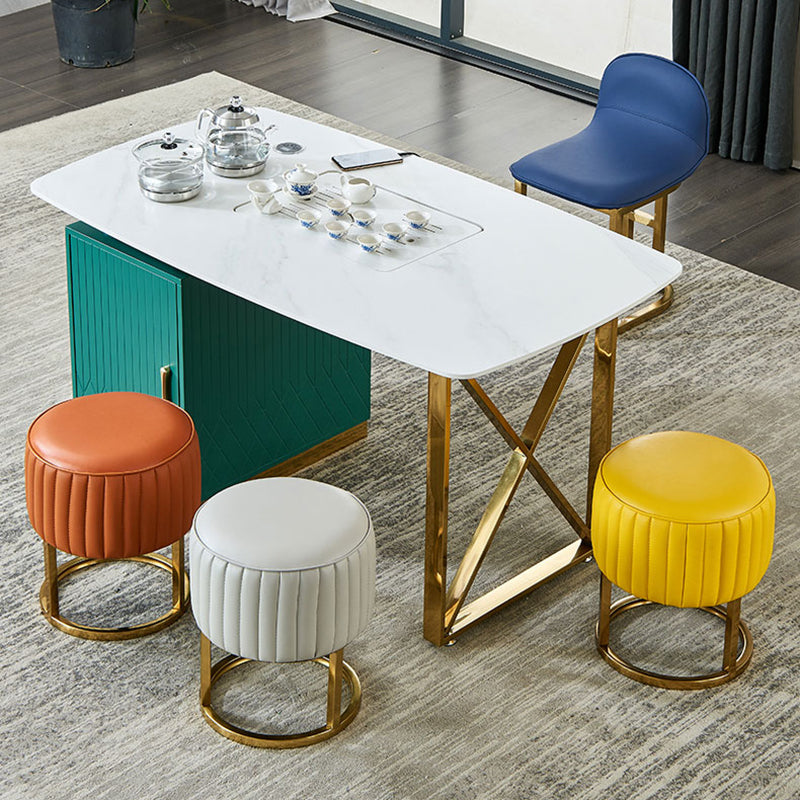 Glam Faux Leather Upholstered Standard Ottoman Round Shape Pouf